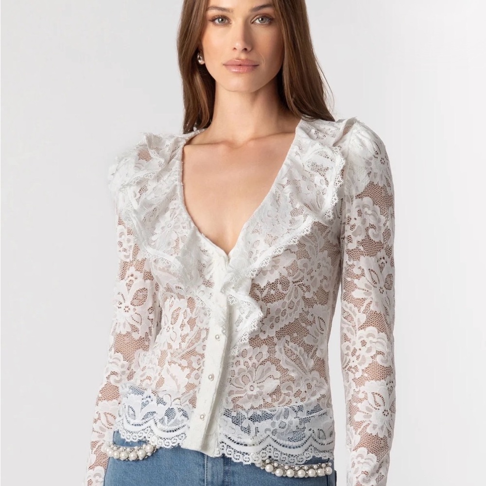 Generation Love White Lace Ruffle Button-Front Blouse